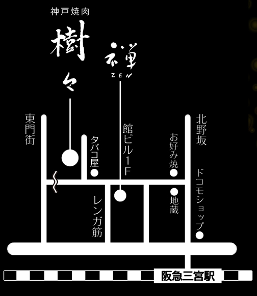 焼肉樹々の案内地図